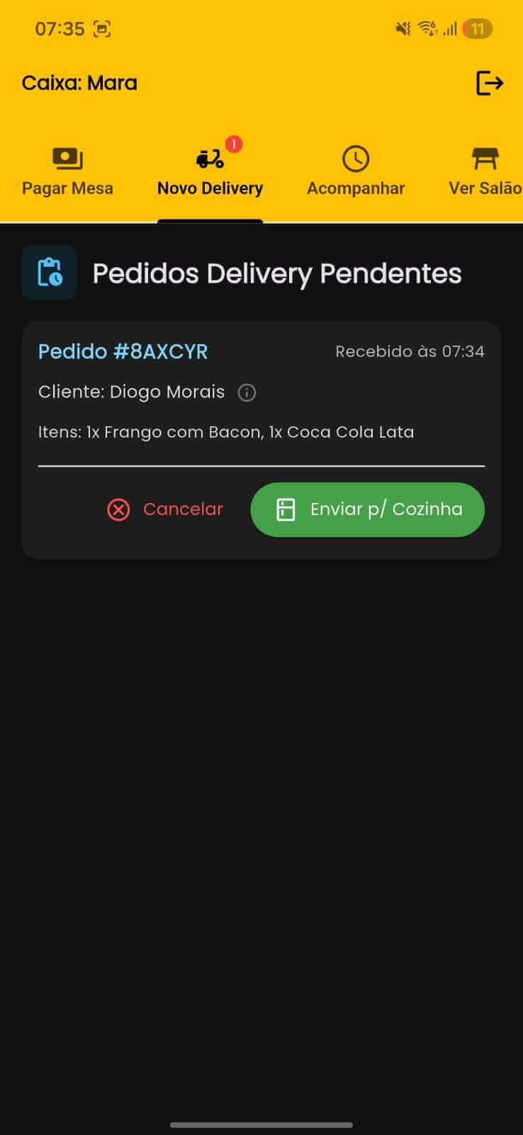 Fechamento de conta com troco