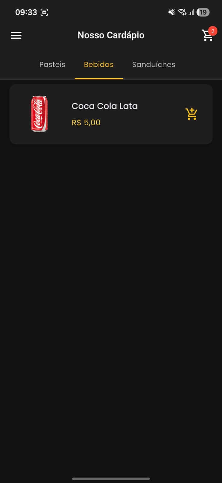 Carrinho de compras do cliente